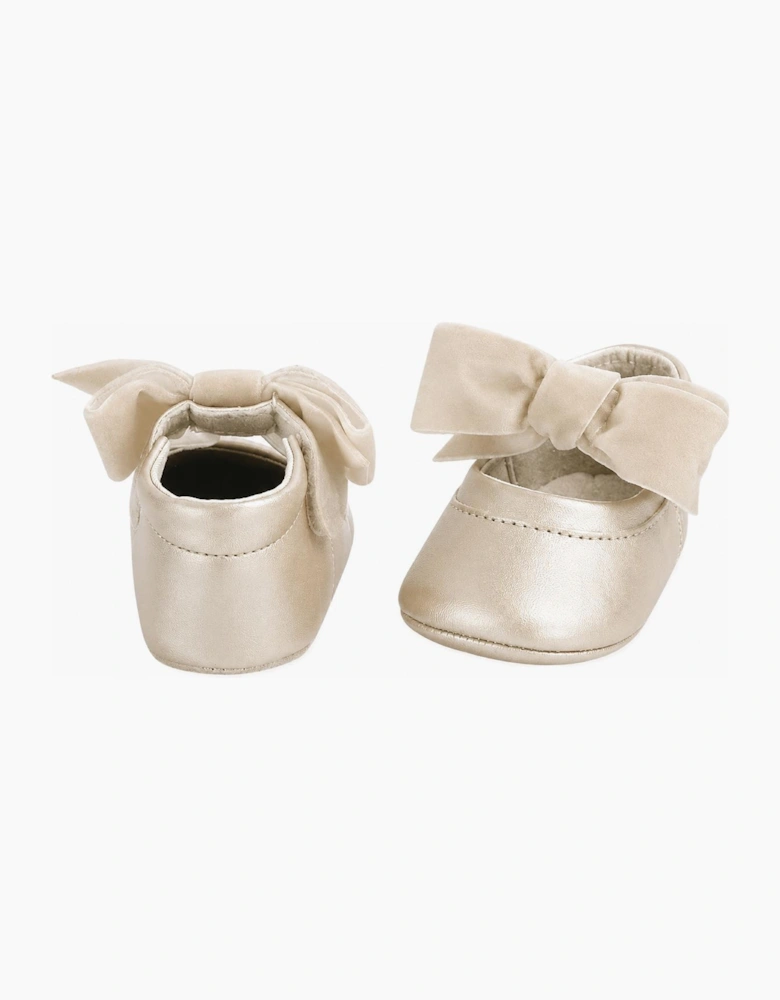 Girls Beige Velvet Bow Pre Walker Shoes
