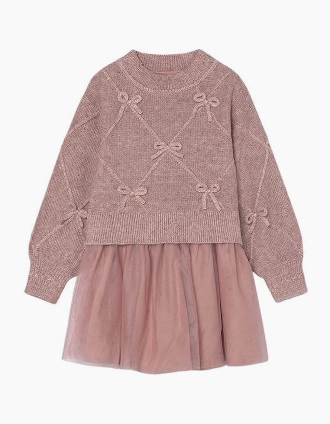 Girls Dusty Pink Knit Tulle Dress, 4 of 3