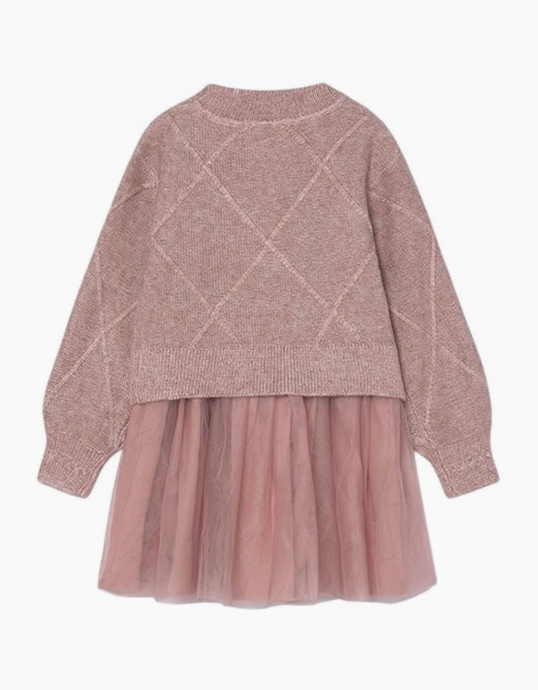 Girls Dusty Pink Knit Tulle Dress