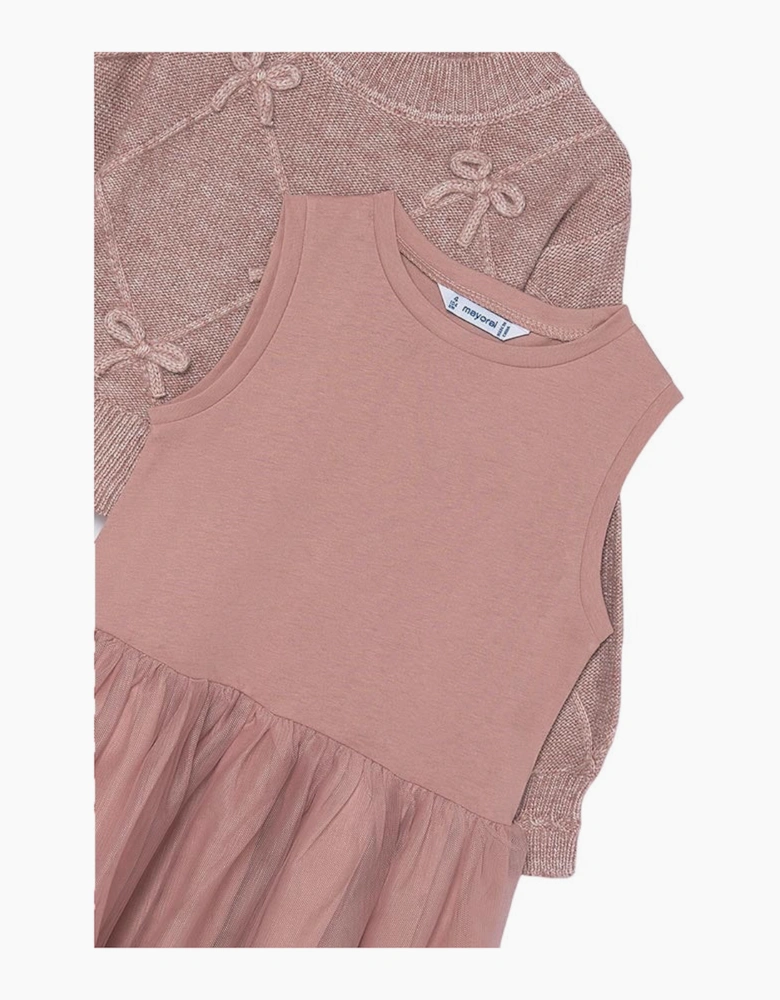 Girls Dusty Pink Knit Tulle Dress