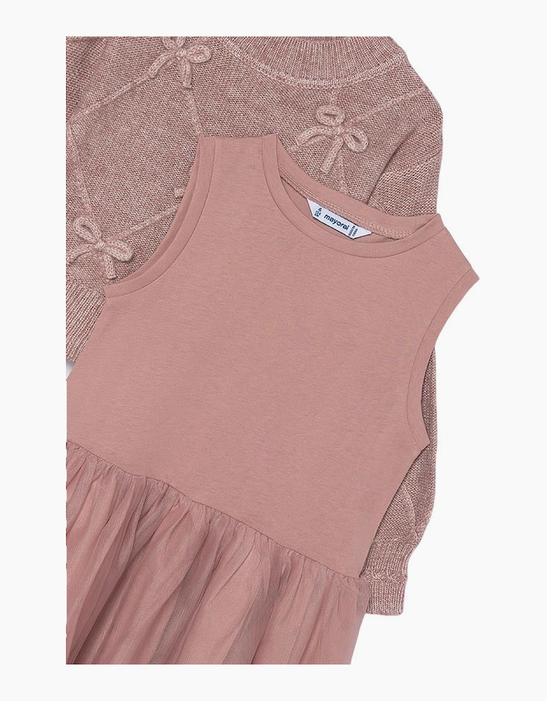 Girls Dusty Pink Knit Tulle Dress