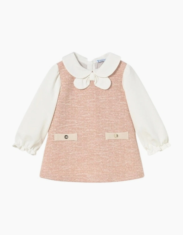 Girls Peach Pink Tweed Pinafore Dress