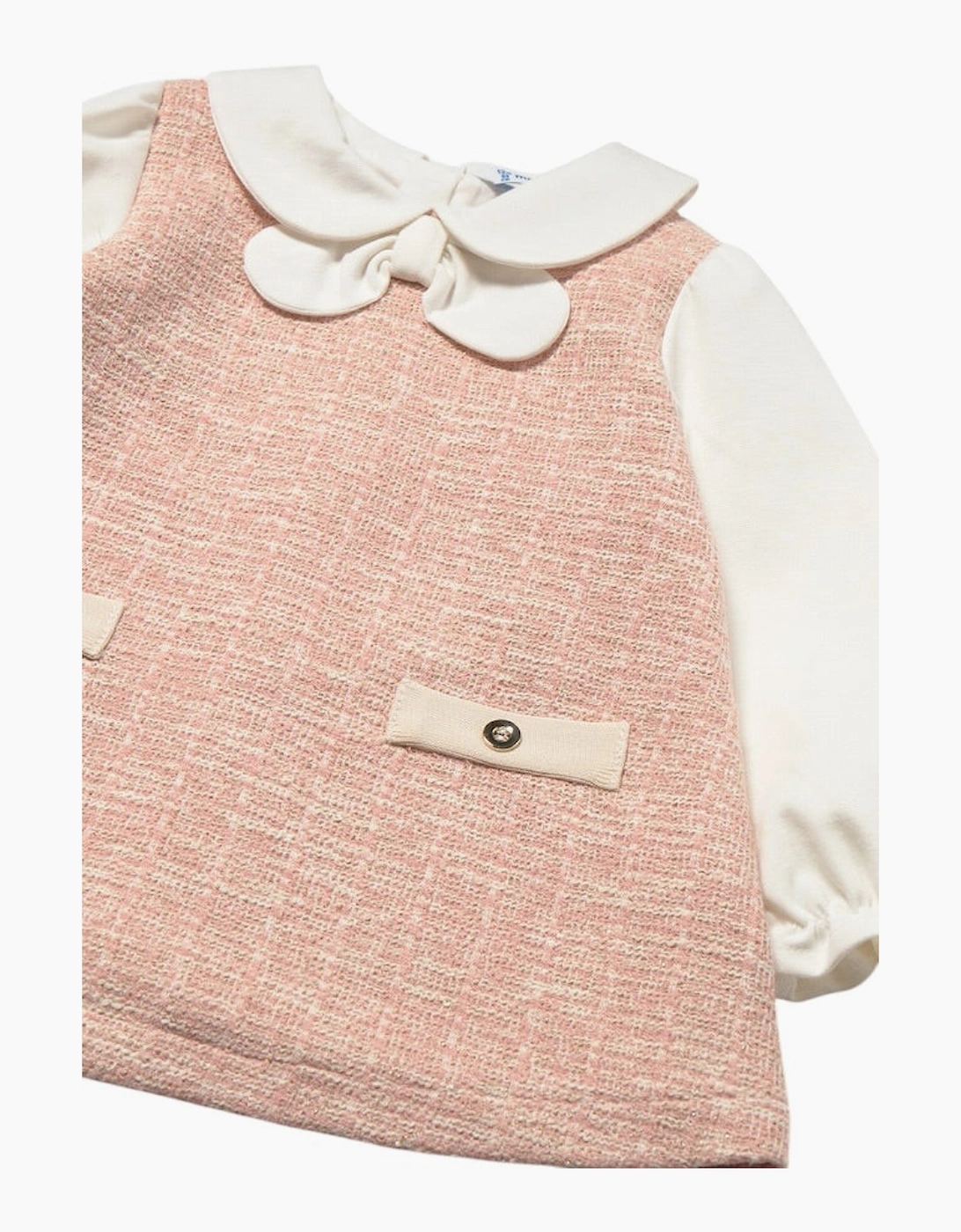 Girls Peach Pink Tweed Pinafore Dress