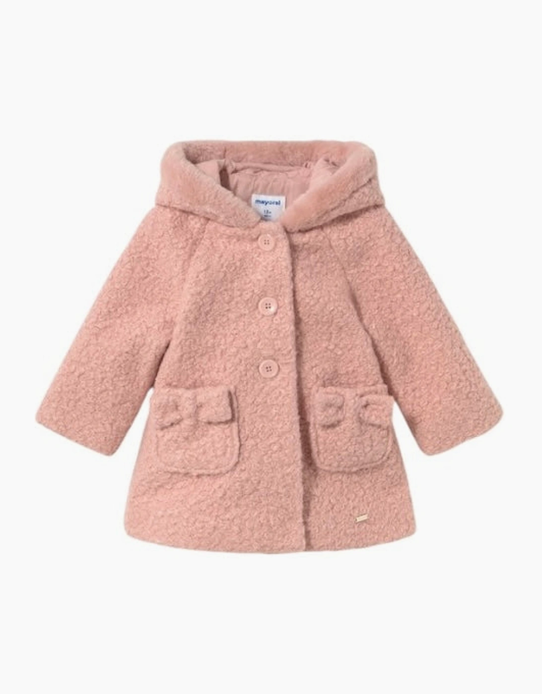 Girls Peach Pink Boucle Button Up Coat, 4 of 3