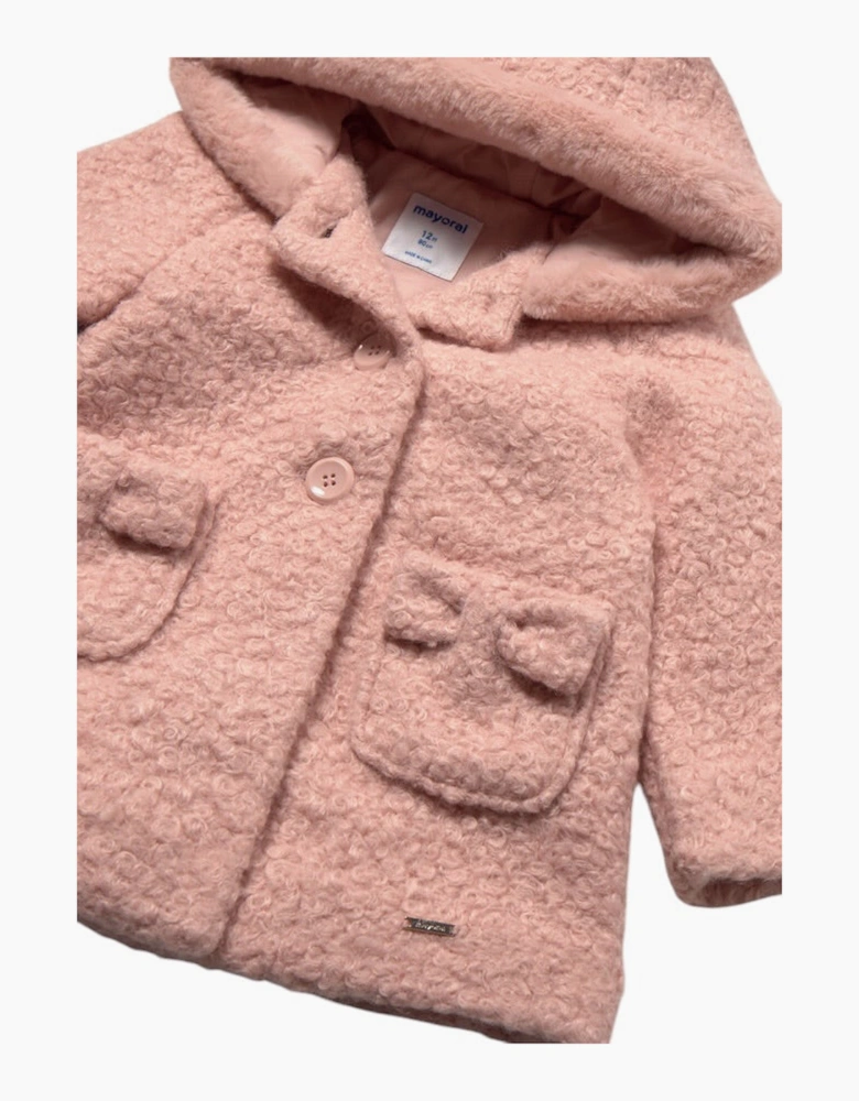 Girls Peach Pink Boucle Button Up Coat