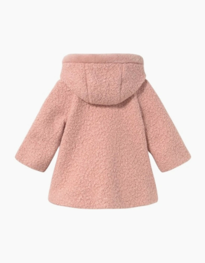 Girls Peach Pink Boucle Button Up Coat