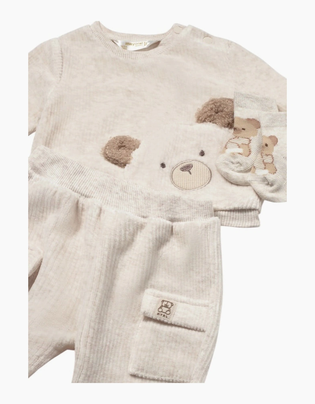 Boys Beige Velour Teddy Bear Tracksuit