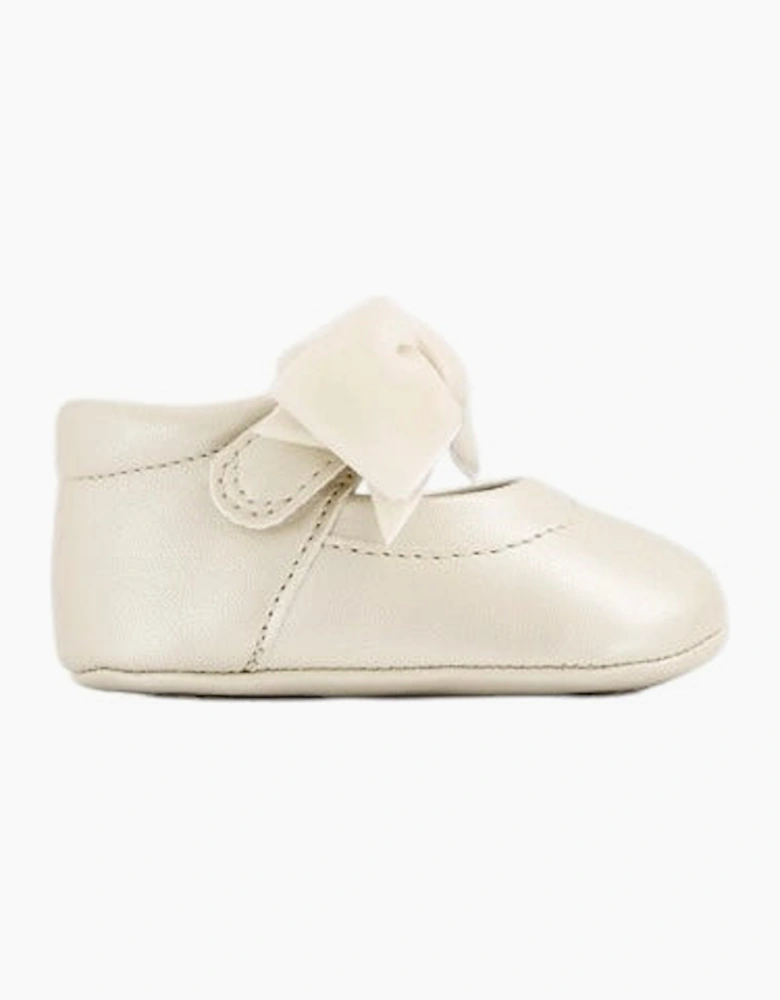 Girls Cream Velvet Bow Pre Walker Shoes