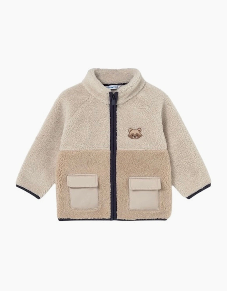 Boys Beige Contrast Zip Up Fleece Jacket