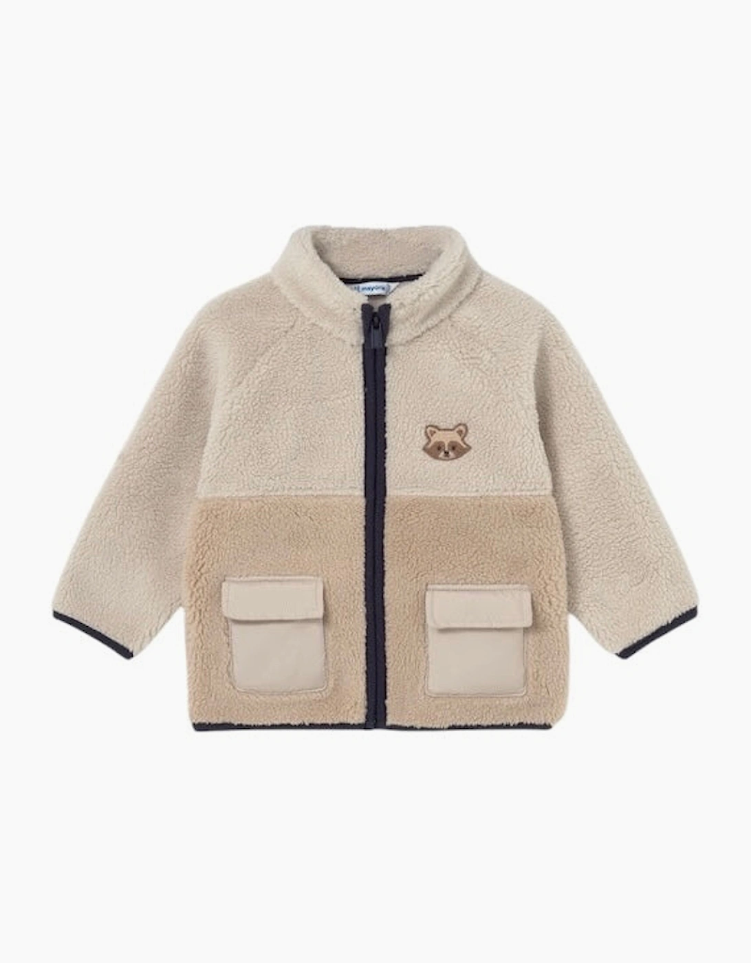 Boys Beige Contrast Zip Up Fleece Jacket, 4 of 3
