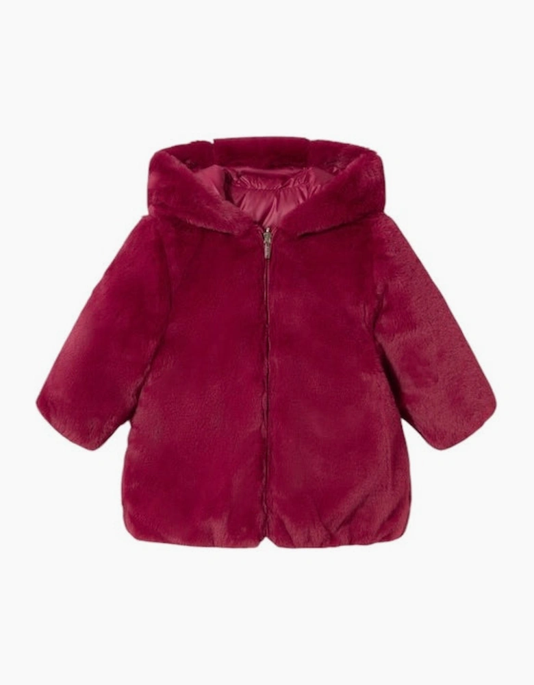 Girls Raspberry Red Reversible Fluffy Coat