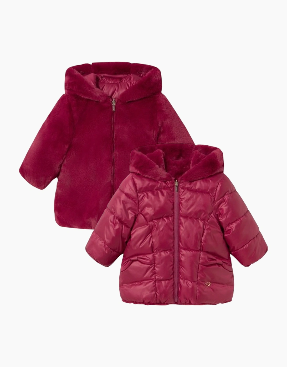 Girls Raspberry Red Reversible Fluffy Coat, 6 of 5
