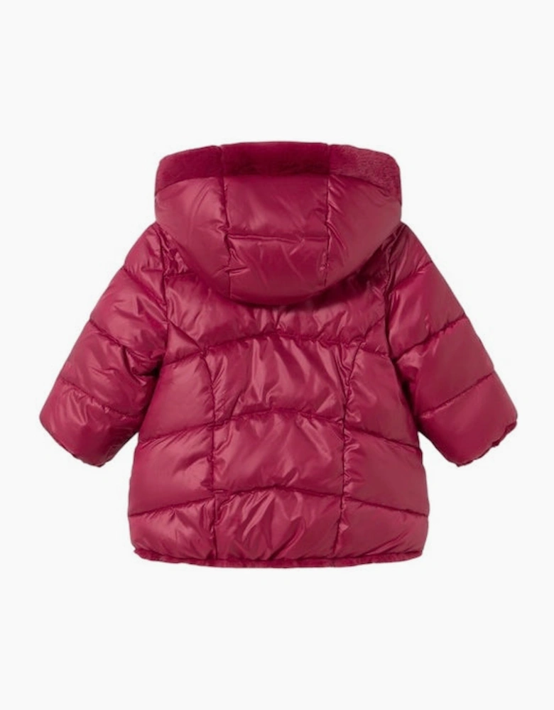 Girls Raspberry Red Reversible Fluffy Coat