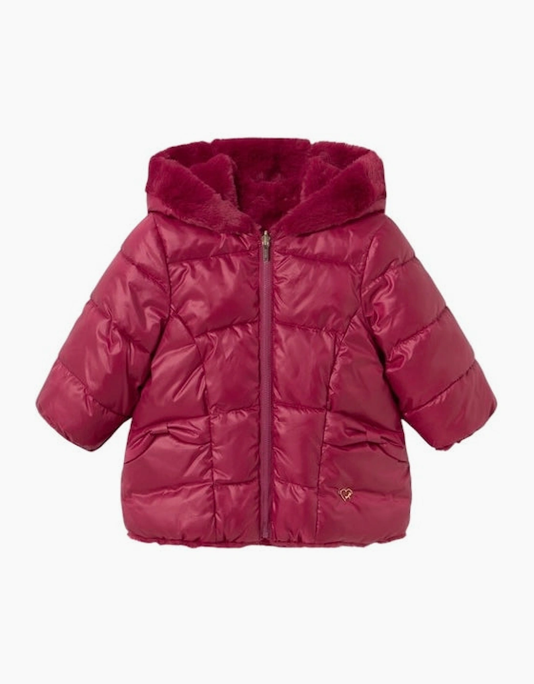 Girls Raspberry Red Reversible Fluffy Coat