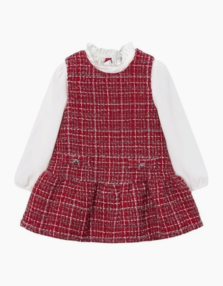 Girls Red Tweed Pinafore Dress