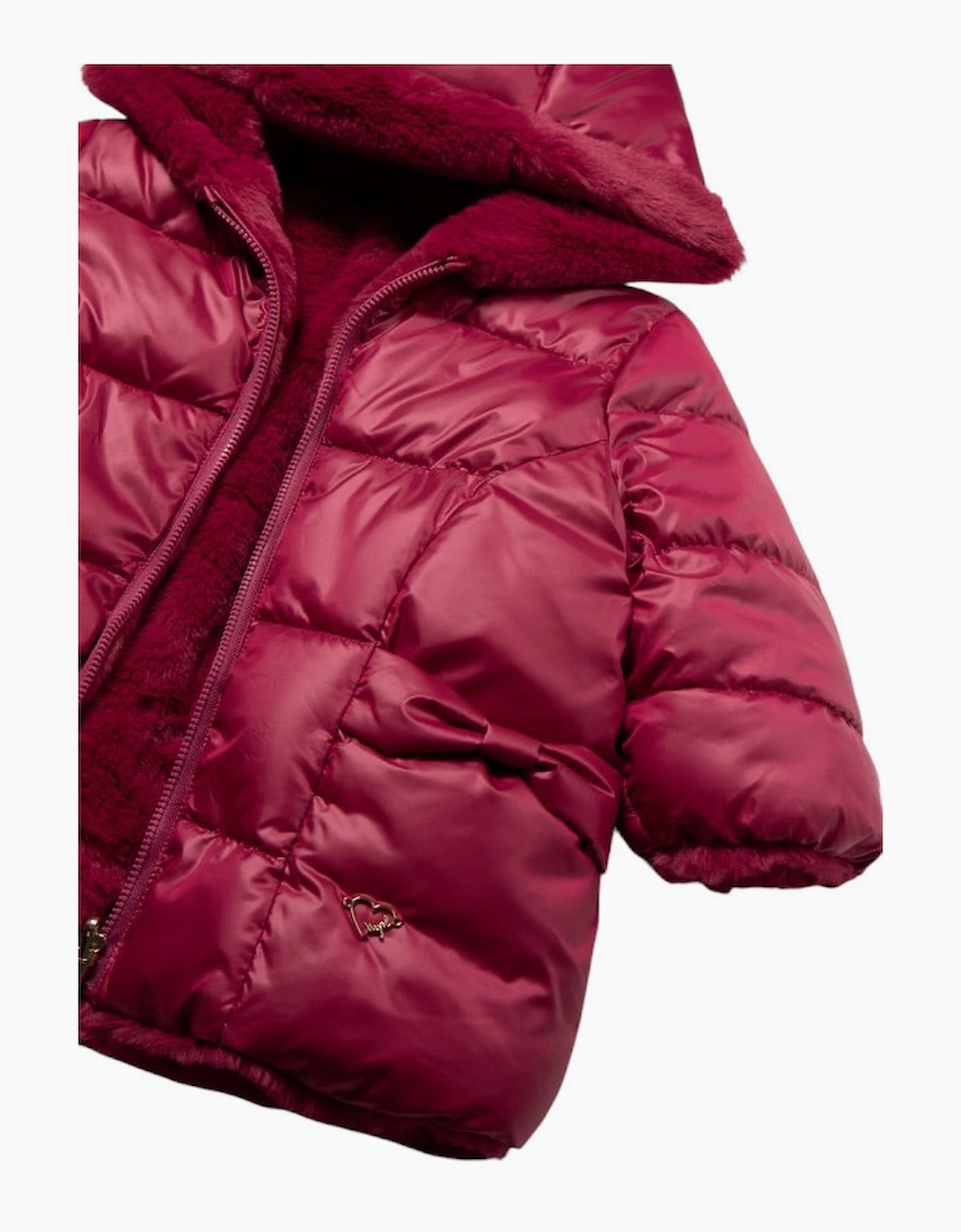 Girls Raspberry Red Reversible Fluffy Coat