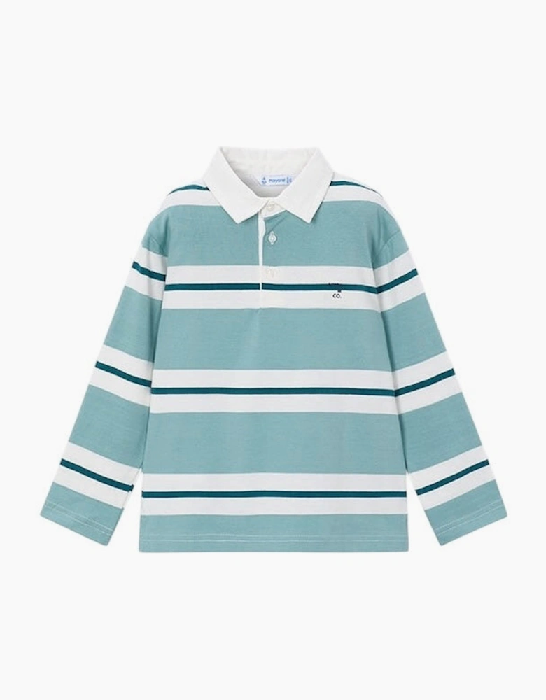 Boys Green Stripe Rugby Polo Top