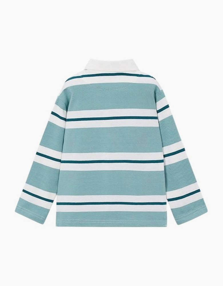Boys Green Stripe Rugby Polo Top