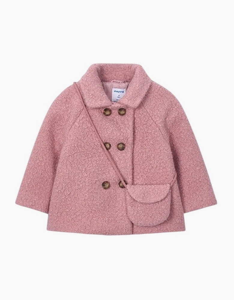 Girls Dusty Pink Boucle Coat and Bag