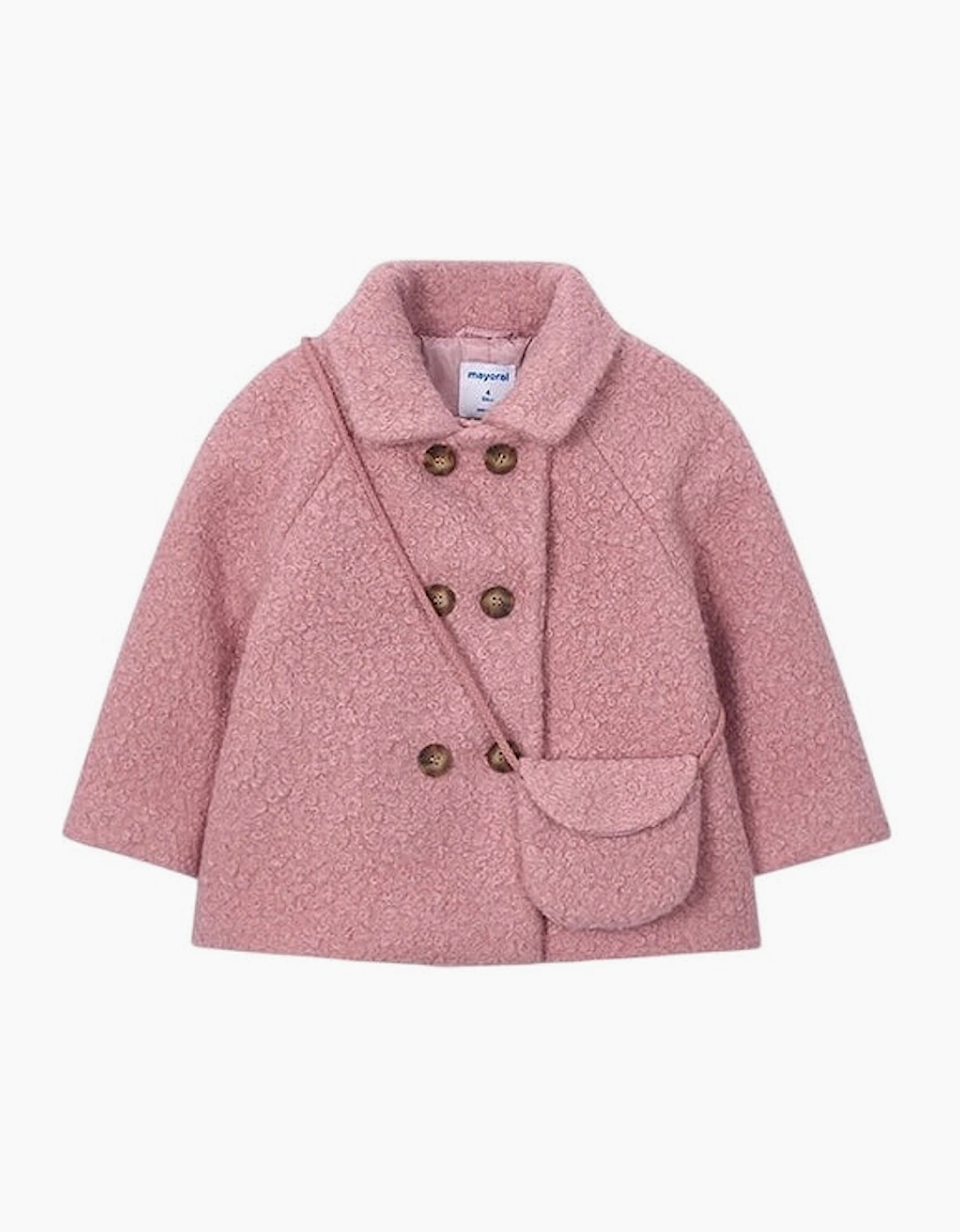 Girls Dusty Pink Boucle Coat and Bag, 6 of 5