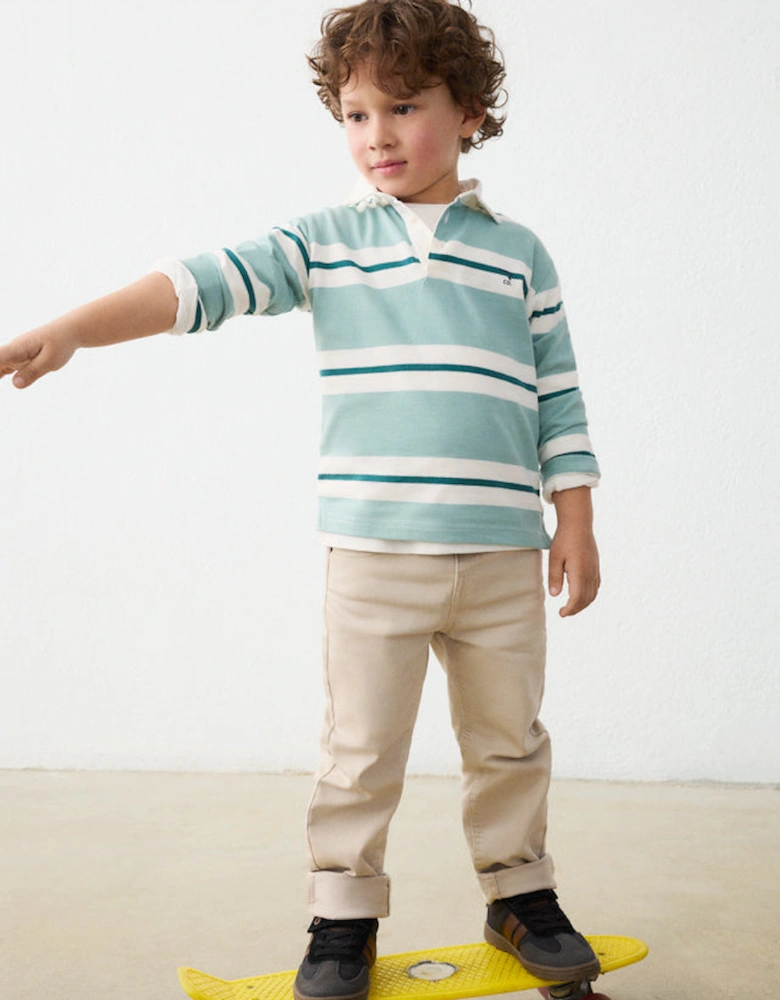 Boys Green Stripe Rugby Polo Top