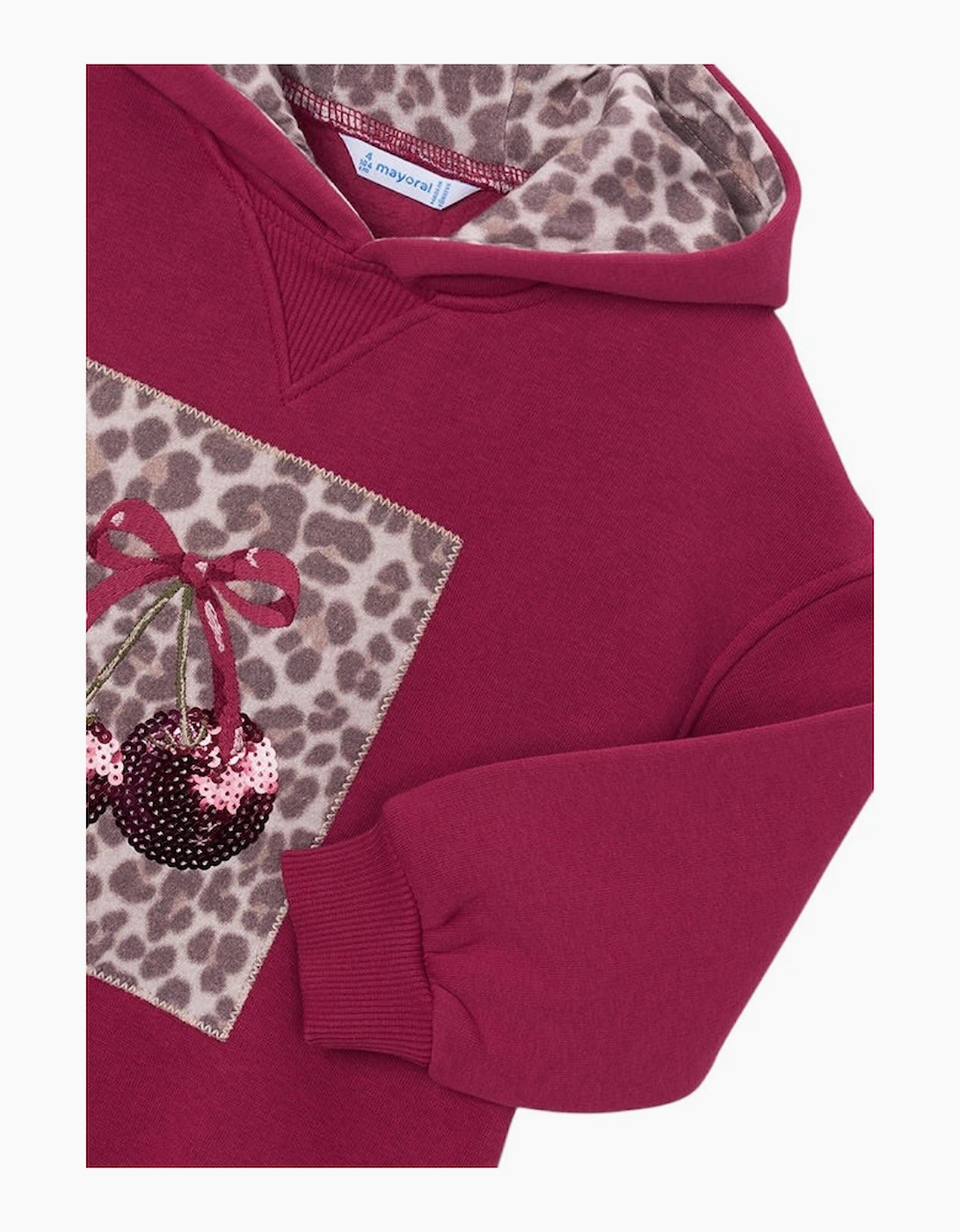 Girls Burgundy Printed Cherry Hooded Dress