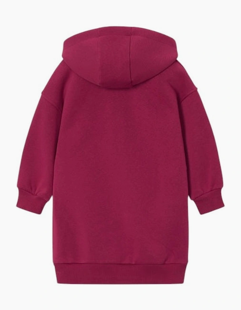 Girls Burgundy Printed Cherry Hooded Dress