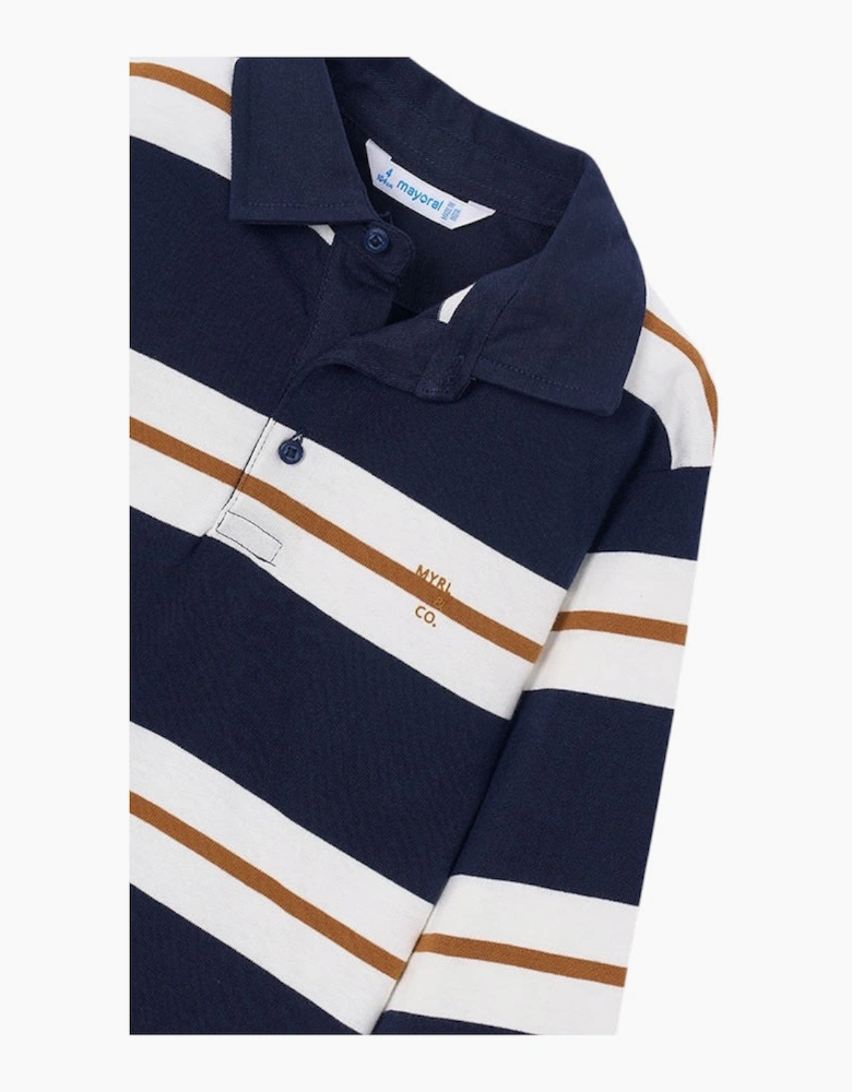 Boys Navy Stripe Rugby Polo Top