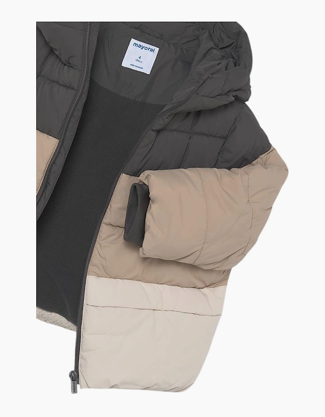 Boys Grey and Beige Contrast Puffer Coat