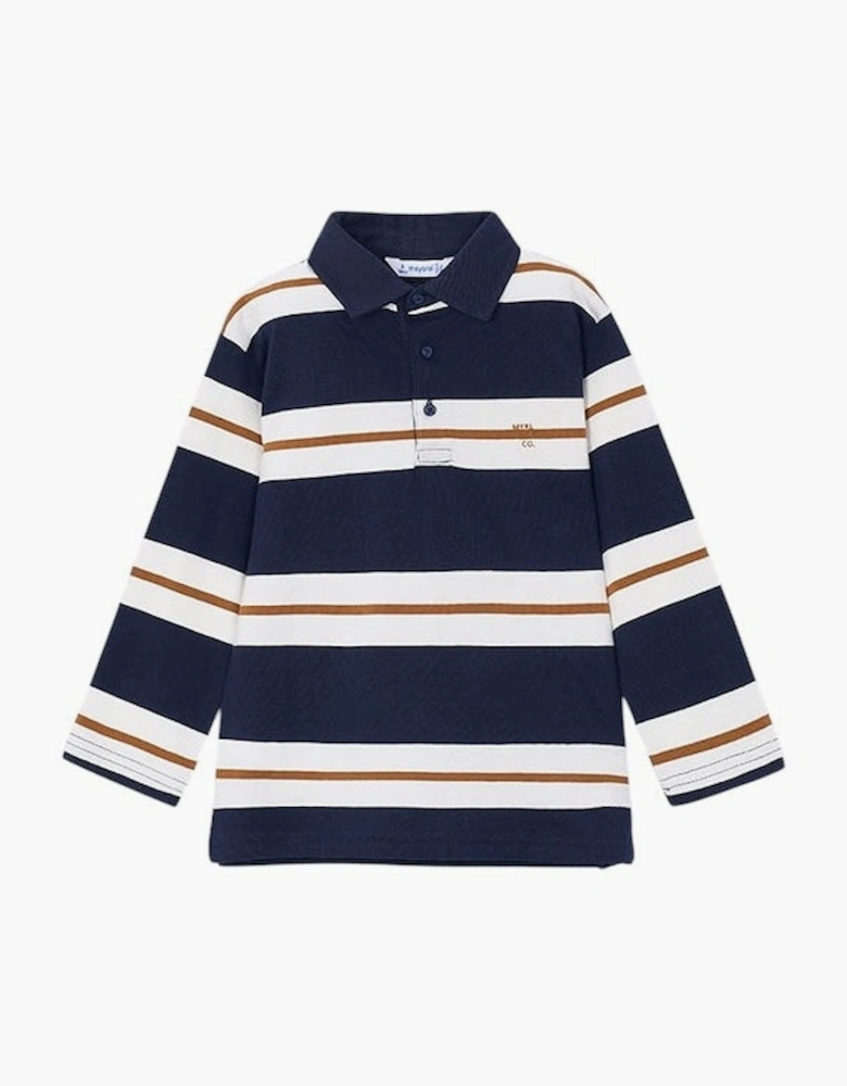 Boys Navy Stripe Rugby Polo Top