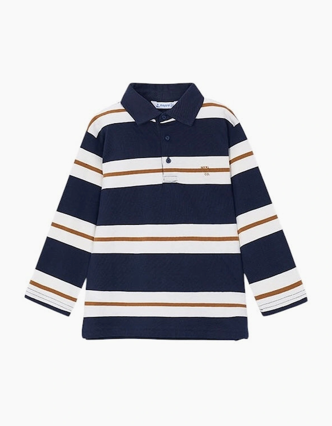 Boys Navy Stripe Rugby Polo Top, 4 of 3