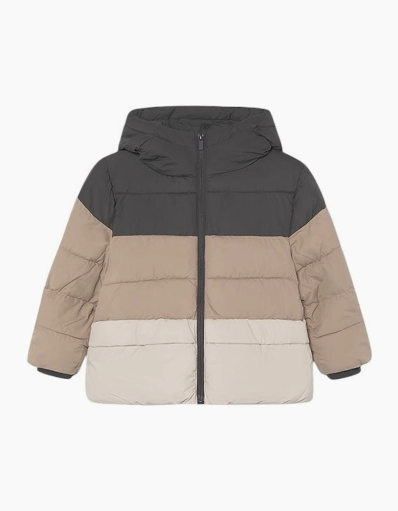 Boys Grey and Beige Contrast Puffer Coat