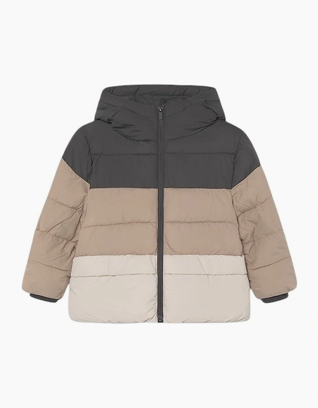 Boys Grey and Beige Contrast Puffer Coat, 4 of 3