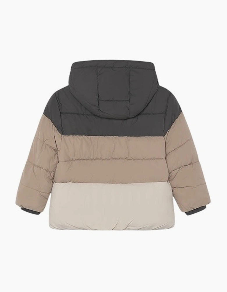 Boys Grey and Beige Contrast Puffer Coat