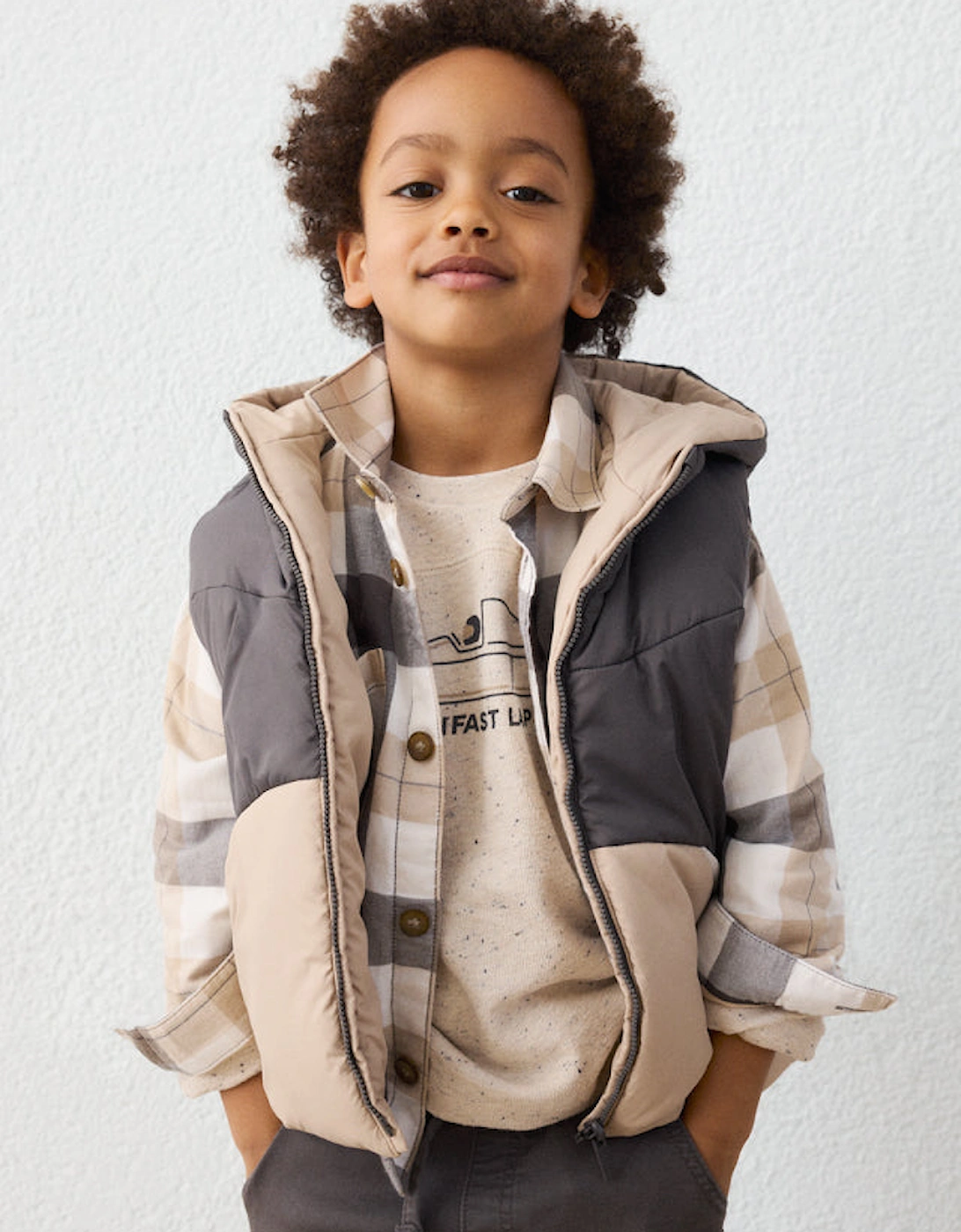 Boys Grey and Beige Reversible Gilet