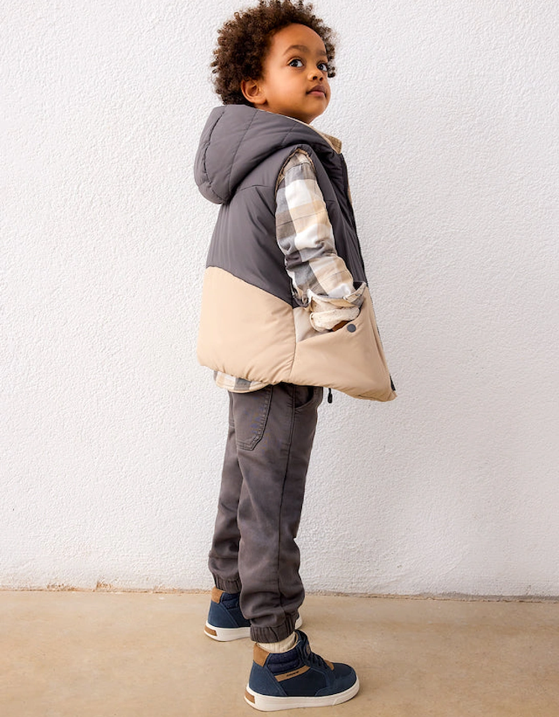 Boys Grey and Beige Reversible Gilet