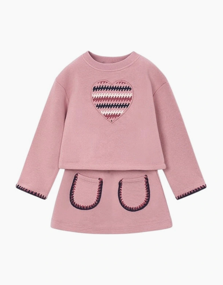 Girls Dusty Pink Crochet Jumper and Skirt Set