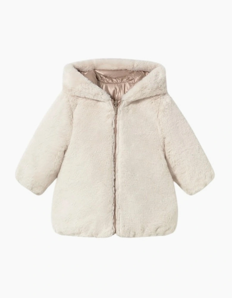Girls Bronze and Cream Reversible Fluffy Coat