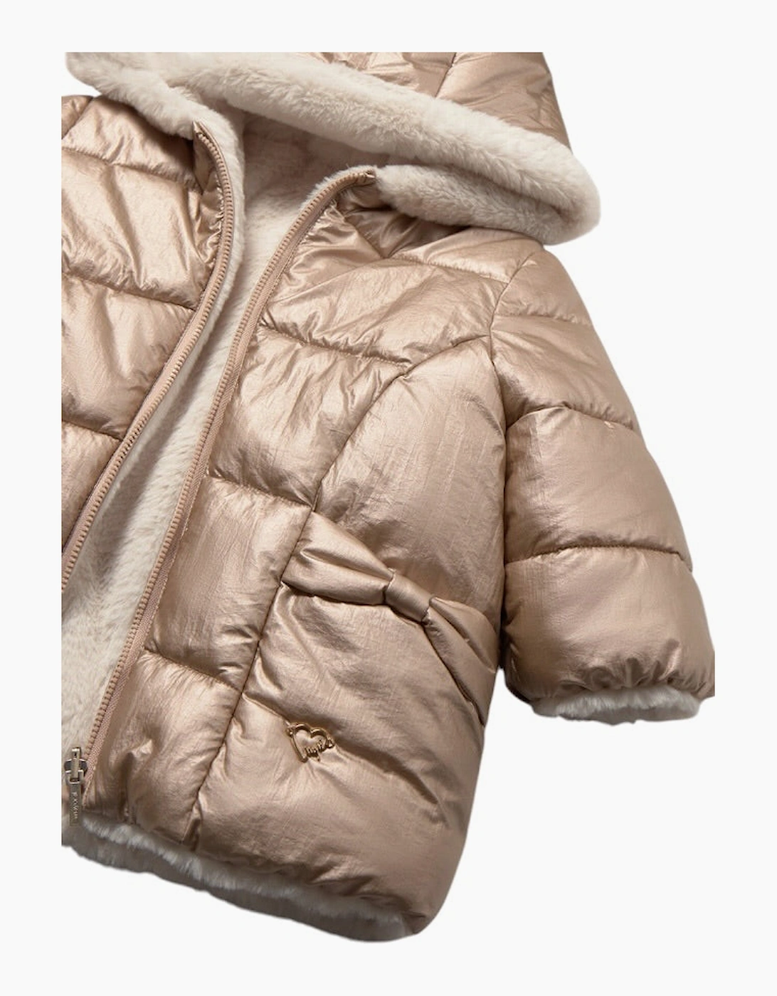 Girls Bronze and Cream Reversible Fluffy Coat