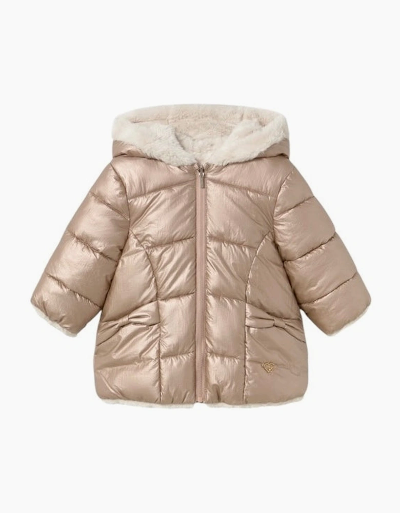 Girls Bronze and Cream Reversible Fluffy Coat