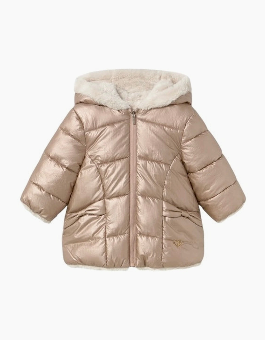 Girls Bronze and Cream Reversible Fluffy Coat