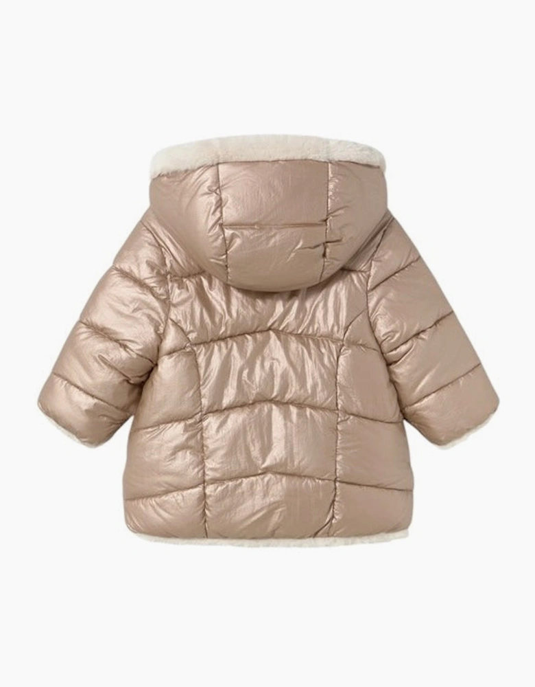 Girls Bronze and Cream Reversible Fluffy Coat