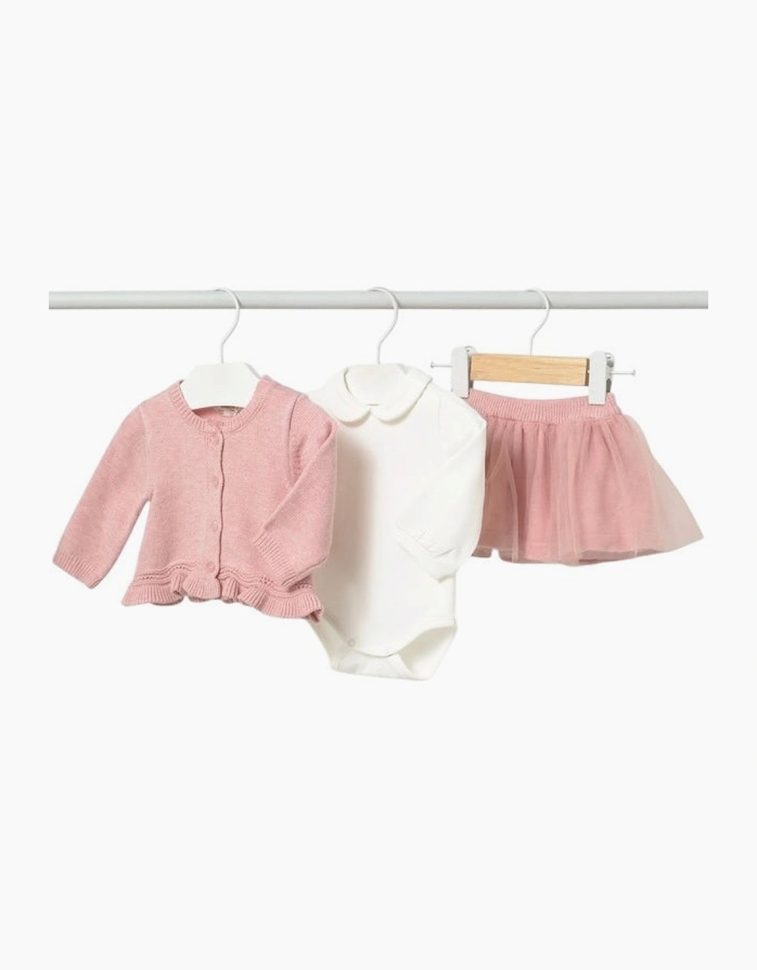 Girls Pink 3 Piece Cardigan Tulle Skirt Set, 5 of 4
