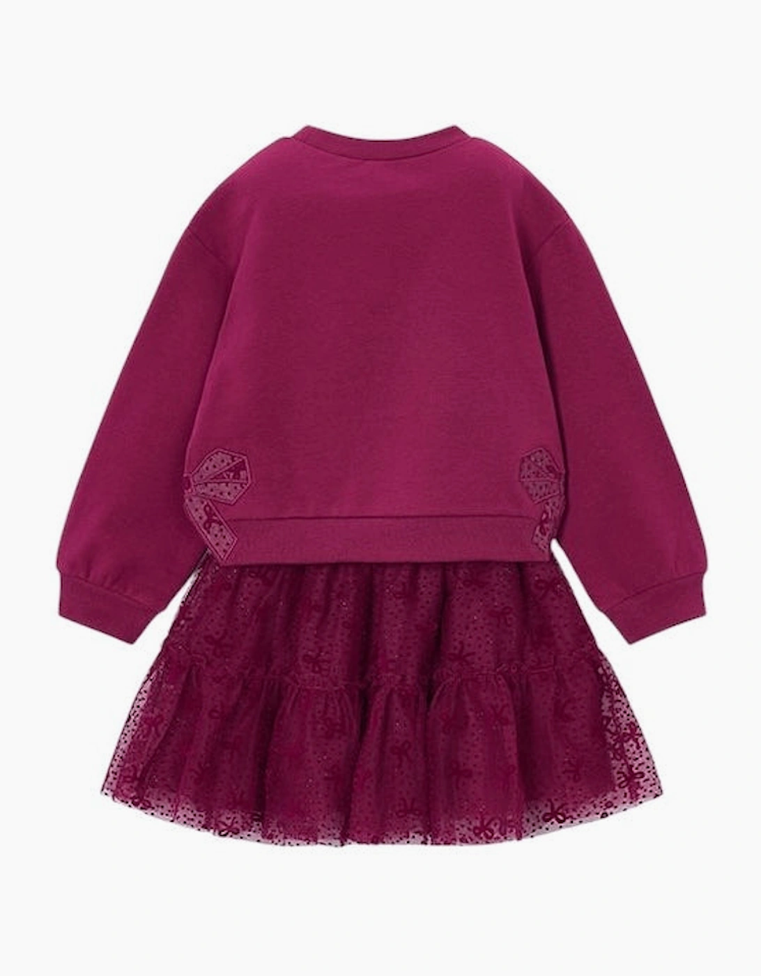 Girls Burgundy Bow Jumper Tulle Skirt Set