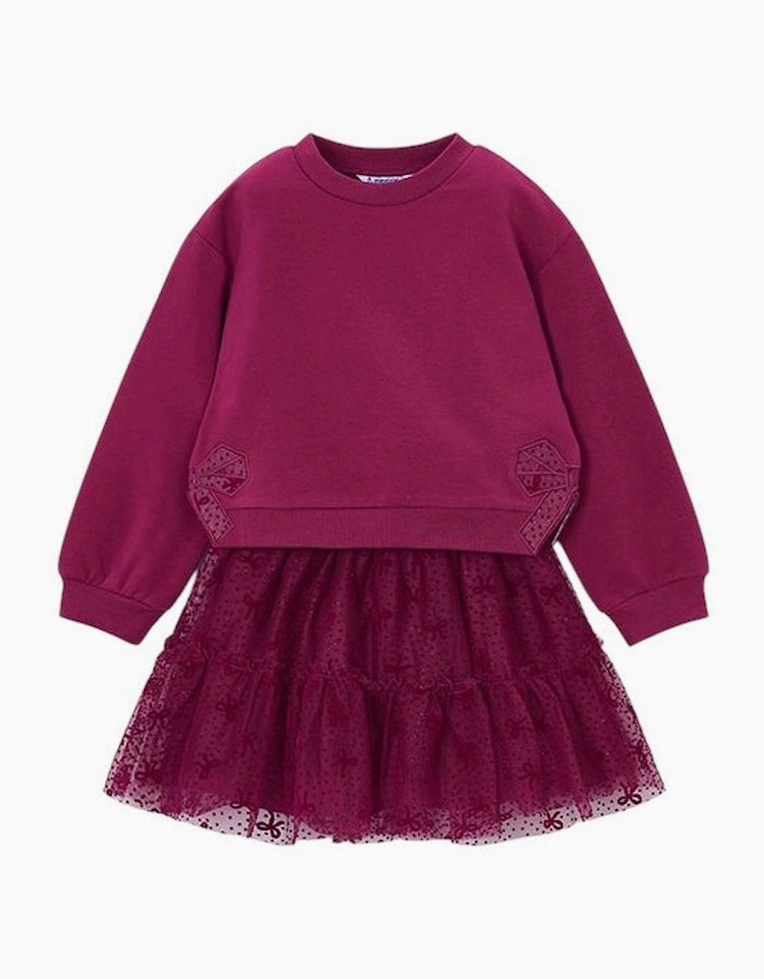 Girls Burgundy Bow Jumper Tulle Skirt Set, 6 of 5