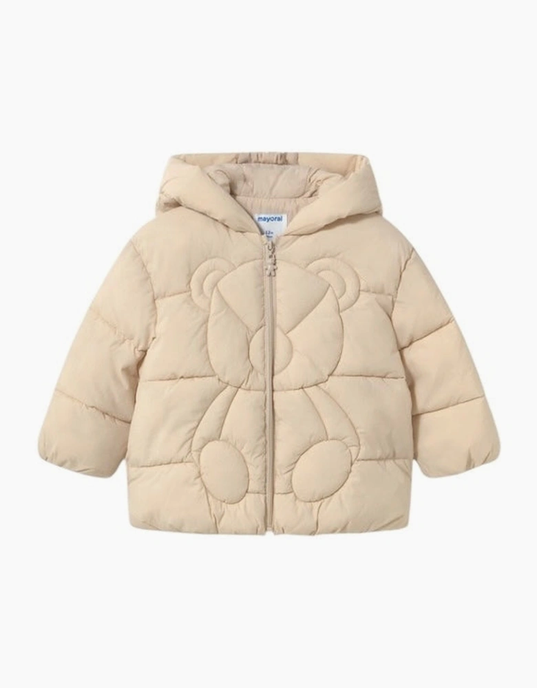 Girls Cream Teddy Bear Puffer Coat