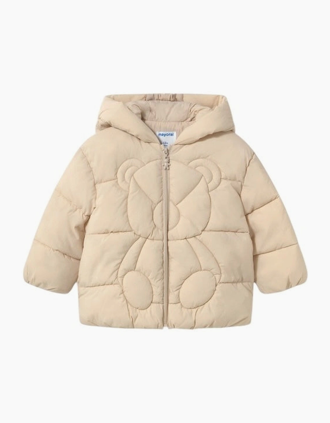 Girls Cream Teddy Bear Puffer Coat, 6 of 5