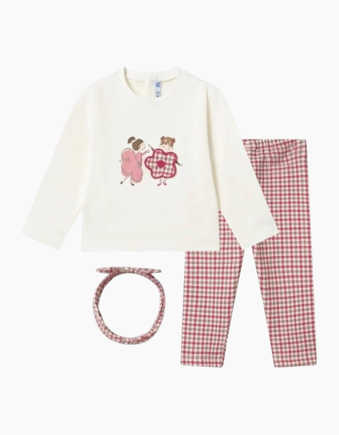 Girls Raspberry Red Checked Legging Set, 5 of 4
