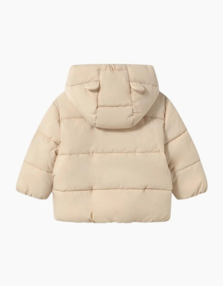 Girls Cream Teddy Bear Puffer Coat