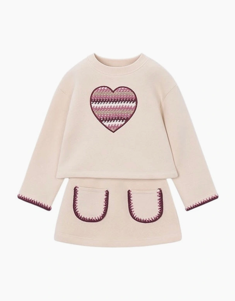 Girls Cream Crochet Jumper and Skirt Set